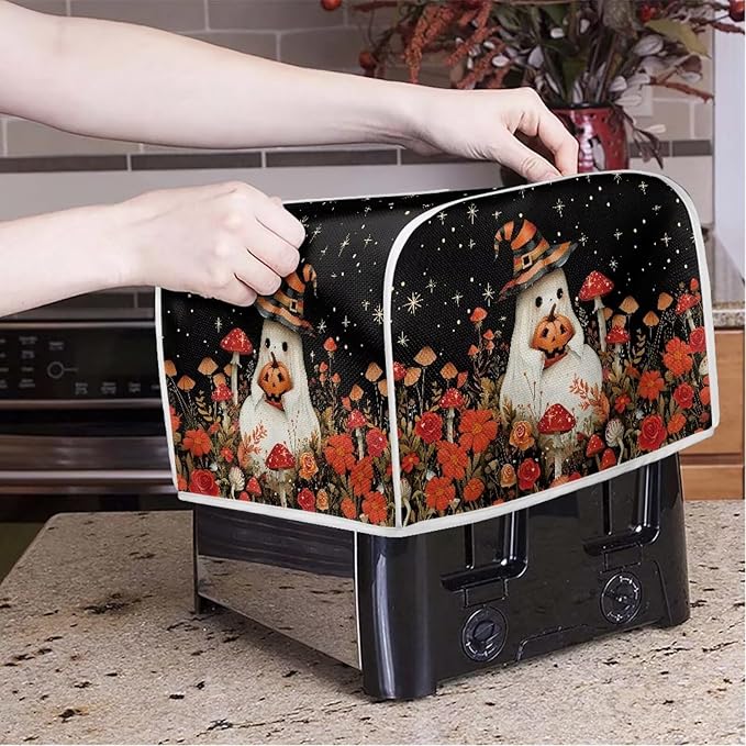 Doojoayie Cute Ghost Toaster Covers for Kitchen Halloween Decor Toaster Appliance 4 Slice Dust-proof Cover Small Appliance and Fingerprint Protection