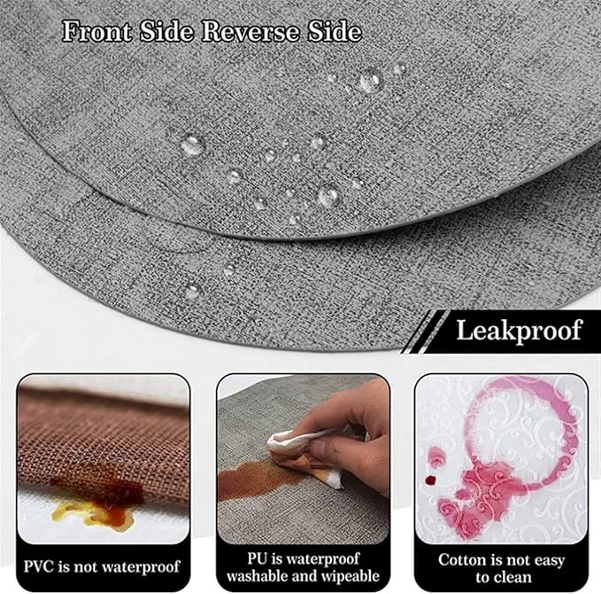 Non-Slip Kitchen Oval Table Placemats Set of 1/4 Faux Leather Dining PU Table Mats Pad Cup Wine Mat Set De Table Decor(Vin Cream,44x30cm 4pcs)