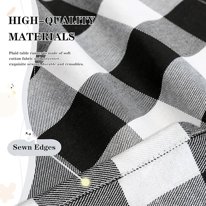 Buffalo Plaid Table Runners 2 Packs 13x84 Inches Black and White Check Table Runner Fall Thanksgiving Table Runners for Parties