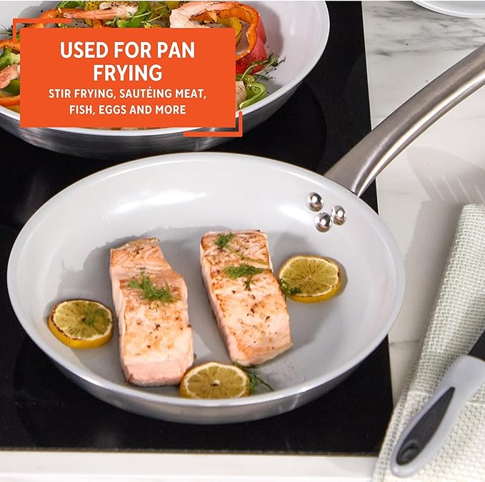 IMUSA 12” Stainless Steel Frying Pan with Gray Ceramic Nonstick Coating, Aluminum 2 Ply Construction, Oven Safe and Induction Compatible Skillet