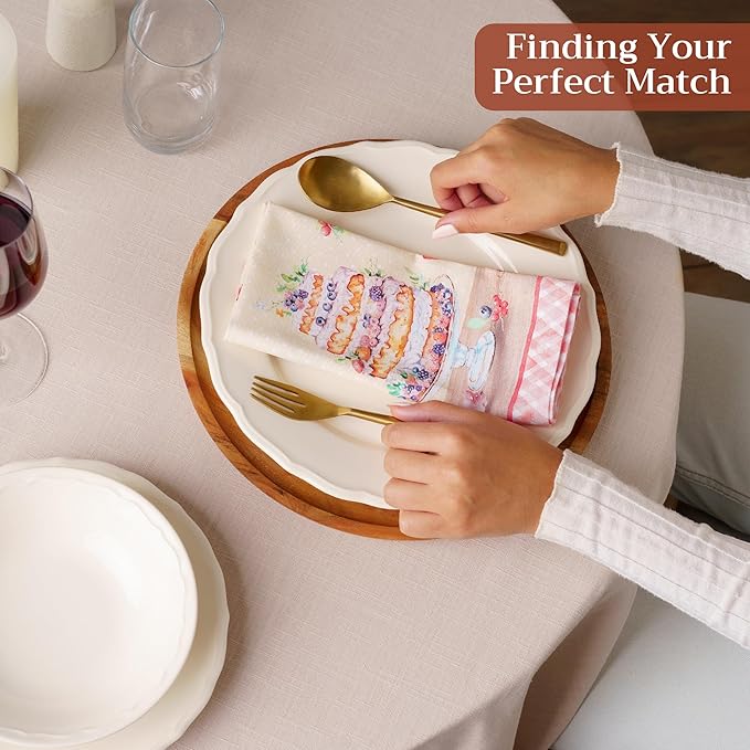 Maison d' Hermine Cloth Napkins Set of 4 100% Cotton Everyday Reusable Square Napkins Cloth Washable Dinner Wedding Restaurant Valentines Day Decorations Spring/Summer (Icing on The Cake, 18" x 18")