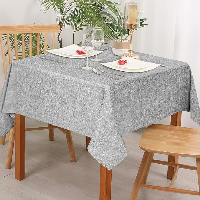 Hiasan Faux Linen Square Tablecloth - Wrinkle and Stain Resistant Washable Table Cloth for Kitchen Dining Room Holiday Table Cover for Dinner, Light Grey, 70 x 70 Inch