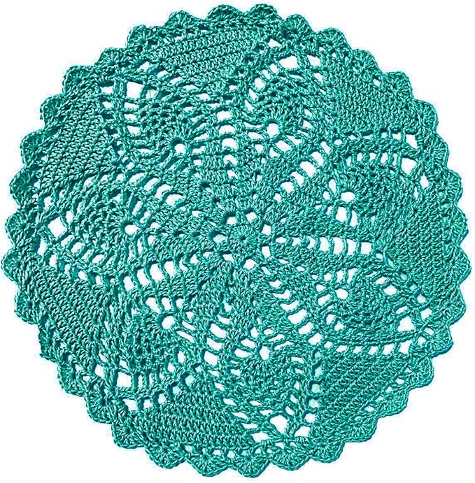BIBITIME Lace Placemats Table Doilies 11 inches to 12 inches Round Handmade Crochet Doily Kitchen Cup Coasters Mug Mats,Peacock,Pack of 1 PC