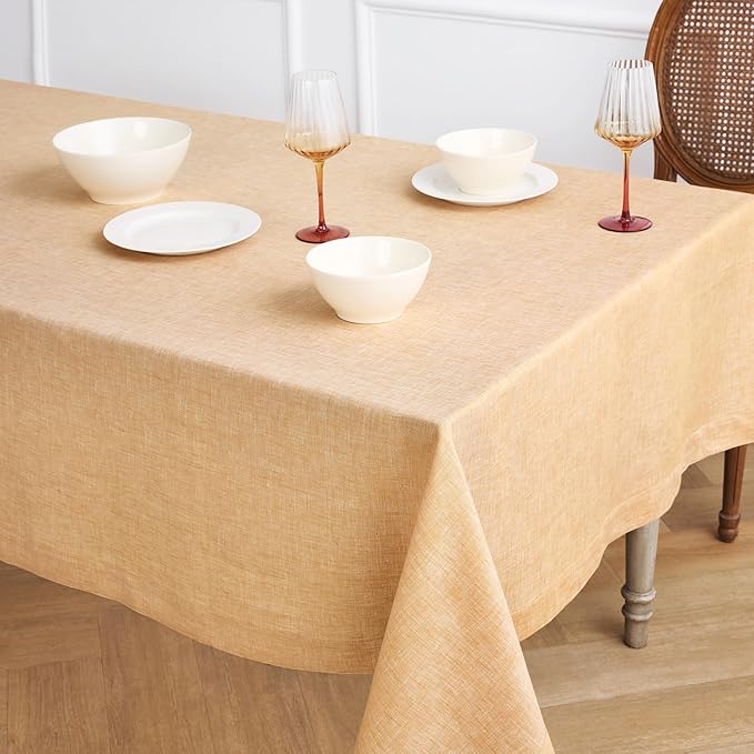 Solino Home Linen Tablecloth 60 x 132 Inch - 100% Pure Linen Golden Nugget Table Cloth for Rectangle Tables - Athena, Machine Washable Tablecloth for Spring, Easter
