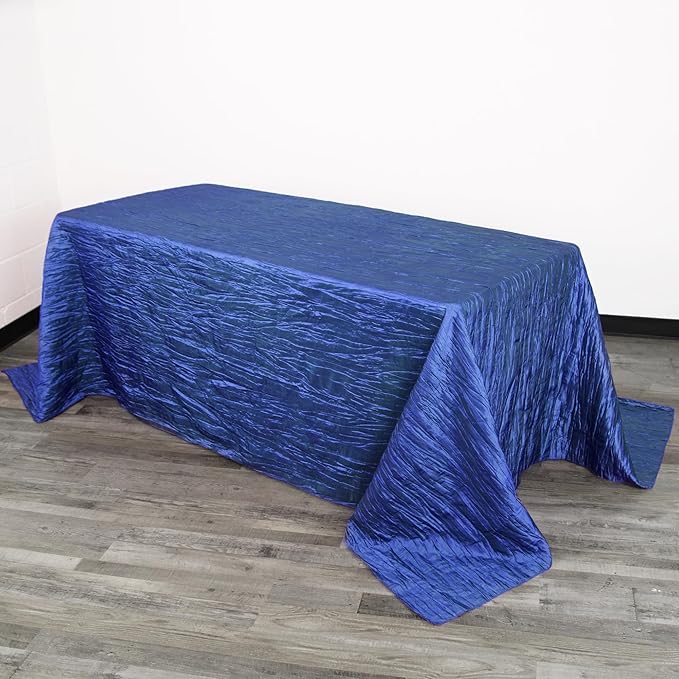 YOUR CHAIR COVERS - 90 x 156 inch Rectangular Crinkle Taffeta Tablecloth - Royal Blue, Rectangle Table Linens for 8 ft Rectangular Tables, Wedding Crushed Table Cloth