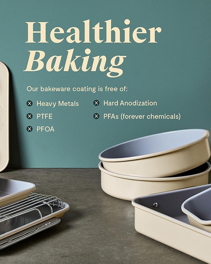Caraway 9” Square Pan Duo - Non-Stick Ceramic Coating - Free From Forever Chemicals - Cake Pan Perfect for Brownies, Lemon Bars, & More - White