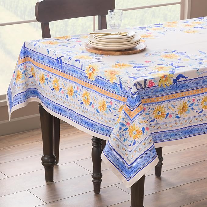 Maison d' Hermine Table Cloth Rectangle Table 100% Cotton 60 x 108 Inches Tablecloth Reusable Decorative for Dining Room Farmhouse Home Valentines Day Decorations Spring Summer - Girassol