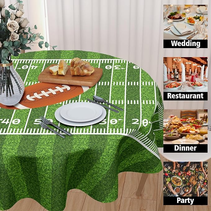 Football Round Tablecloth 70 Inch American Football Field Circle Table Cloth Rugby Ball Sport Themed Game Day Table Cover for Party Kitchen Dinner Home Decor