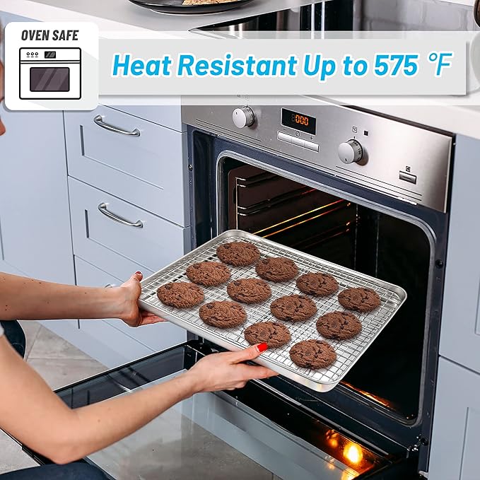 TeamFar Cooling Rack, 2 Pack Stainless Steel (15 Inch & 12 Inch) Baking Roasting Rack for Oven Baking Pan, Heavy Duty Wire Rack for Cookies Chicken Bacon, Healthy & Rust Free, Dishwasher Safe