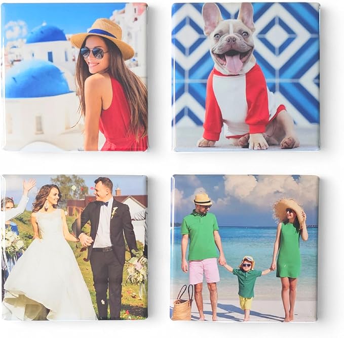 Set of 4 Handmade Custom Photo Refrigerator Magnets (2"x2") – Add Your Photo – Full Color Personalized Picture Magnets – Personalized Gifts – Office and Kitchen Locker Magnets - Strong Hold
