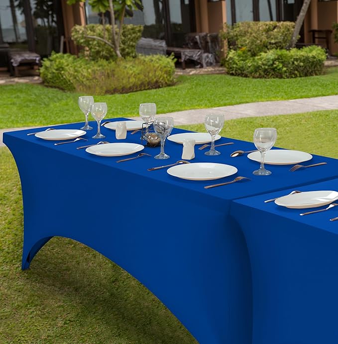 Utopia Kitchen Spandex Tablecloth 1 Pack [6FT, Blue] Tight, Fitted, Washable and Wrinkle Resistant Stretch Rectangular Patio Table Cover for Event, Wedding, Banquet & Parties [72Lx30Wx30H Inch]