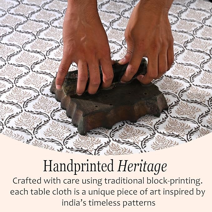 CPC Sandstone Regal Tablecloth 100% Cotton 72x160 Inch Indian Block Print Rectangle Table Cover, Table Cloth for Gifting in Weddings, Halloween, Fall, Christmas, Thanksgiving