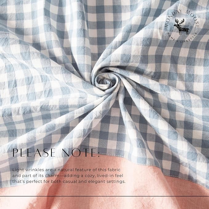 MONDAY MOOSE Gingham Checkered Farmhouse Rustic Picnic Style Decoration Rectangle Natural Stonewashed Cotton Tablecloth for Kitchen, Dining Room, Restaurant (60x86 inch, Blue/Clay)