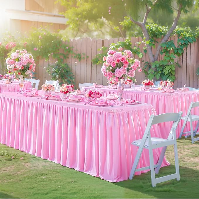 Wish Care 2 Pack Pink Rectangle Table Clothes for 4 Foot Tables, Polyester Fitted Tablecloths 4ft Stretch Table Cover for Wedding, Birthday, Parties, Trade Show, Craft Show