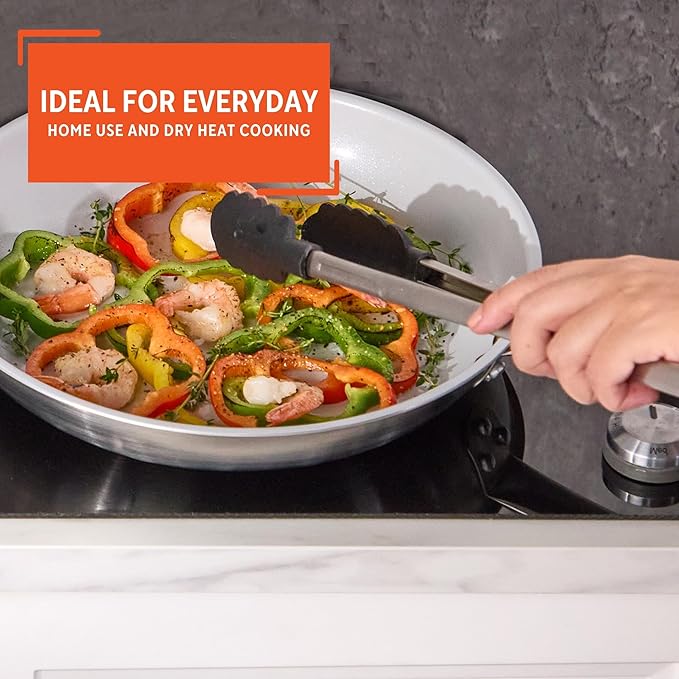 IMUSA 12” Stainless Steel Frying Pan with Gray Ceramic Nonstick Coating, Aluminum 2 Ply Construction, Oven Safe and Induction Compatible Skillet