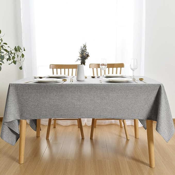 JIUZHEN Faux Linen Farmhouse Tablecloth Rectangular, Wrinkle Stain Resistant Table Cloth Rectangle Table Cover for Kitchen Dining, Holiday Party Dinner, Grey, 60 x 102 Inch