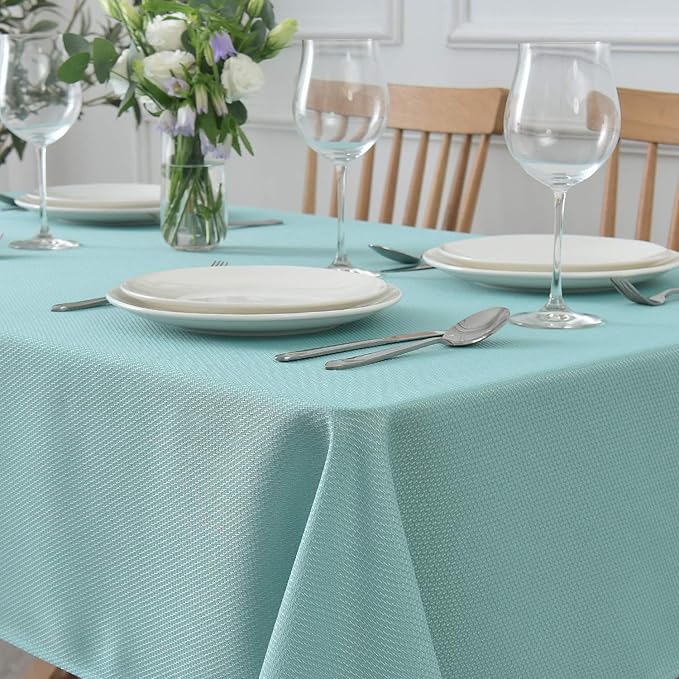 maxmill 2 Pack Rectangle 52 x 70 Inch Turquoise Textured Tablecloth Waterproof Spillproof Wrinkle Free Table Cloth for Kitchen Dining Decoration, Fabric Table Cover for Outdoor and Indoor Use