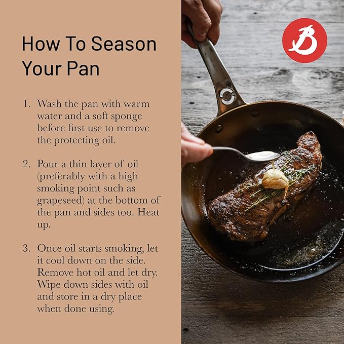 de Buyer MINERAL B Pro Carbon Steel Fry Pan - 9.5” Diameter, 6.9” Cooking Surface - Ideal for Searing, Sauteing & Reheating - Naturally Non-Stick Finish - Made in France