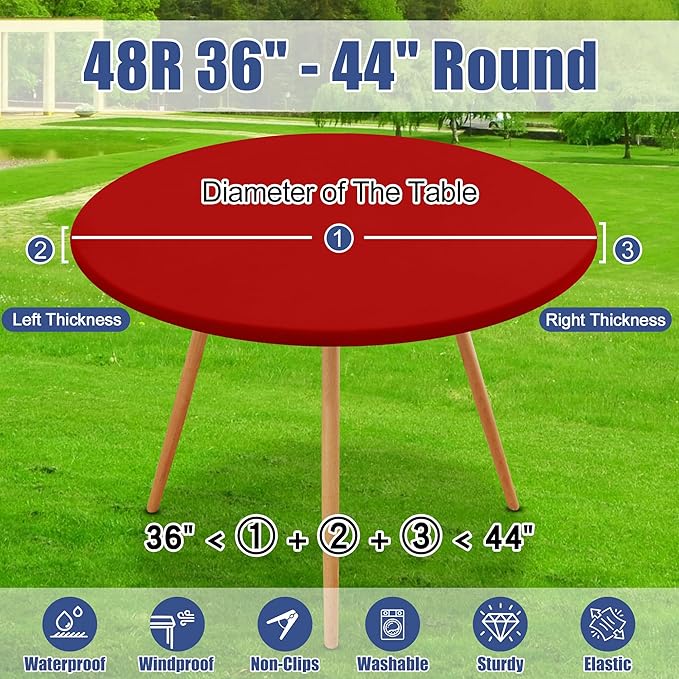 Round Spandex Tablecloth, Elastic Fitted Waterproof Tablecloths for 36"-44" Tables, Stretch Washable Picnic Table Cover for Camping, Dining, Indoor and Outdoor, Red