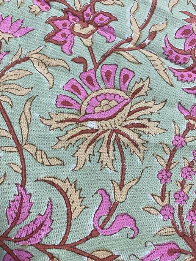 Ridhi Block Print Round Pistachio Green Reusable Tablecloth 100% Cotton 60" Inch Decorative Table Cover eveyday Dining, Home, Party, Wedding, Farmhouse Gift for Spring, Easter, Valentine