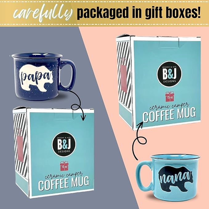 Nana and Papa Bear Cute 15 oz Coffee Mug for Grandma, Grandmother - Grandma Gifts, Mother's Day, Father's Day, Christmas, Birthday (Nana Bear Teal and Papa Bear Navy Blue Gift Set)