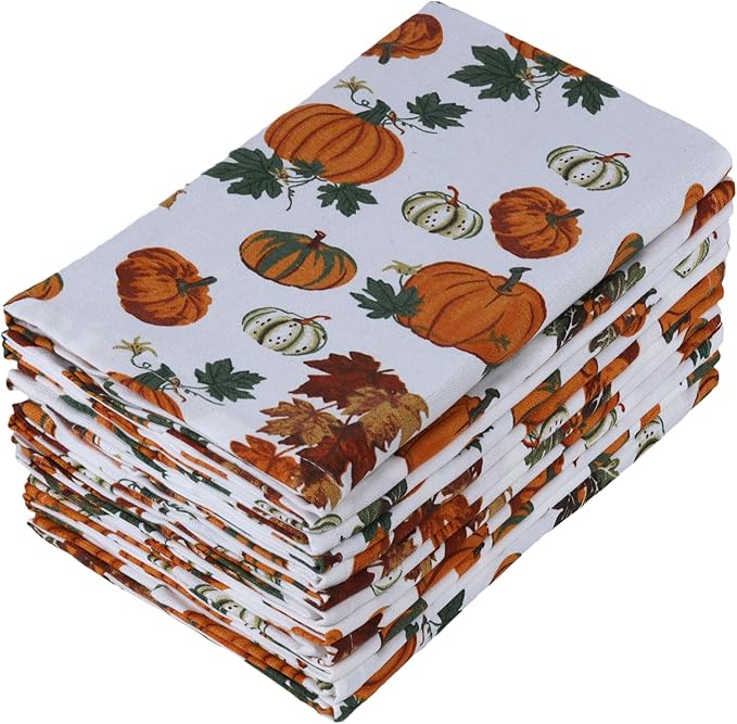 Urban Villa Christmas Napkins Pumpkin Print Cloth Napkins Set of 12 Premium Quality Dinner Napkins Cotton Oversized 20X20 in Cloth Napkins with Mitered Corners Ultra Soft Quality Dinner Napkins