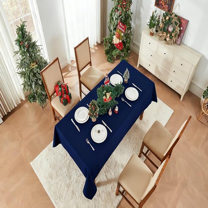 EKAINA Waterproof Faux Linen Rectangle Tablecloth Spill-Proof Wipe-Clean Dining Table Cover for Kitchen Party Holiday Everyday Use