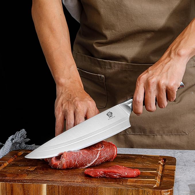 WILDMOK Knife Set, 7 Piece Kitchen Knife Block Set with Block Wooden, German Stainless Steel Sharp Chef Knife Set with Sharpener