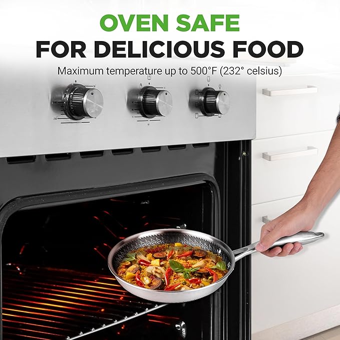 NutriChef 8” Stir Fry Pan with Glass Lid – Non-Stick Frying Pan, Triply Stainless Steel Cookware, DAKIN Etching Non-Stick Coating, Aluminum Core for Quick and Even Heat, Oven Safe, Dishwasher Safe