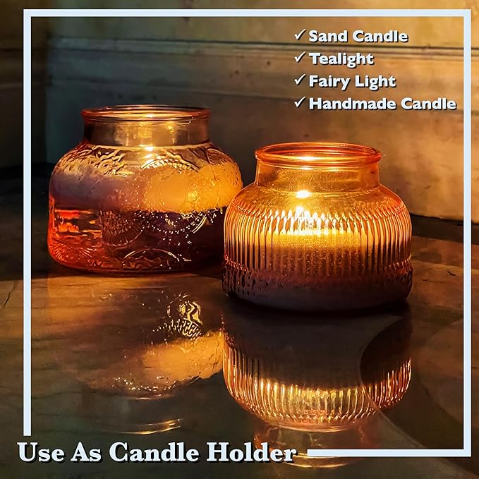 Decorative Pink Glass Storage Jar with Airtight Wooden Lid 40 oz, Vintage Kitchen Canister with Floral Embossed Design, Home Decor Organizer for Pantry, Bathroom, Apothecary, Sand Candle, Vase