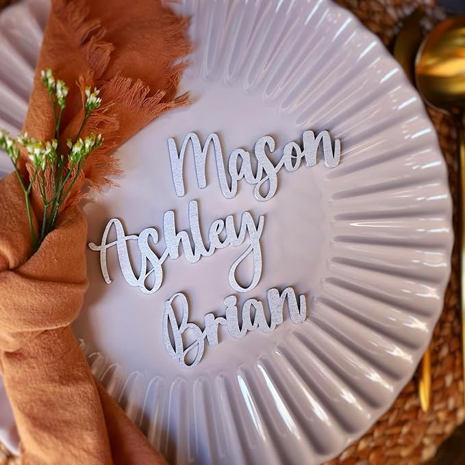 Customized Wooden Name Tags for Place Setting, Personalized Place Cards for Weddings, Bridal Showers and Events, Cursive Laser Cut Seating Cards