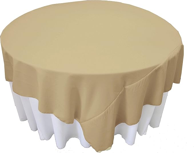LA Linen Polyester Poplin Washable Square Tablecloth, Stain and Wrinkle Resistant Table Cover 90x90, Fabric Table Cloth for Dinning, Kitchen, Party, Holiday 90 by 90-Inch, Khaki, TCpop90x90_KhakiP03