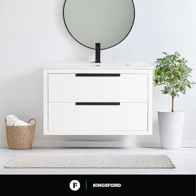 Fine Fixtures Kingsford Modern 30 Inch Bathroom Vanity with Sink, White Finish, Elegant Bathroom Vanities for Modern Homes, Stylish Storage Solutions for Bathrooms