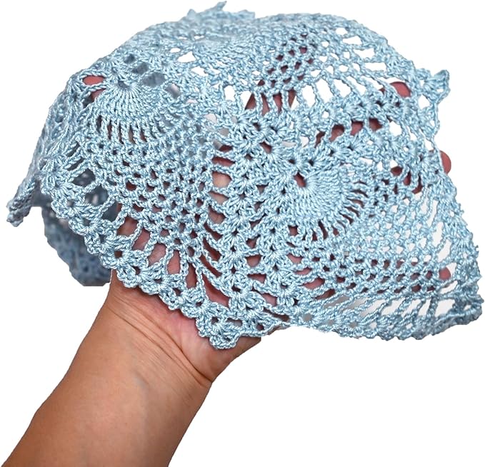 BIBITIME 7 in x 21 in Crochet Lace Table Doilies Eyes Flower Doily Kitchen Vase Place Mats (Light Blue,Pack of 1PC)