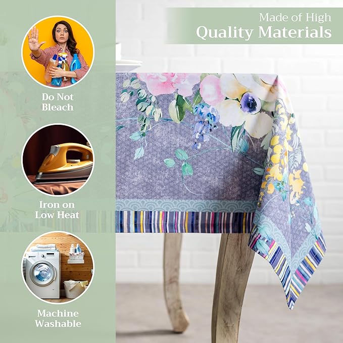 Maison d' Hermine Table Cloth Rectangle Table 100% Cotton 60 x 108 Inches Tablecloth Reusable Decorative for Dining Room Farmhouse Valentines Day Decorations Spring Summer - Sweet Rose Lavender - Lush