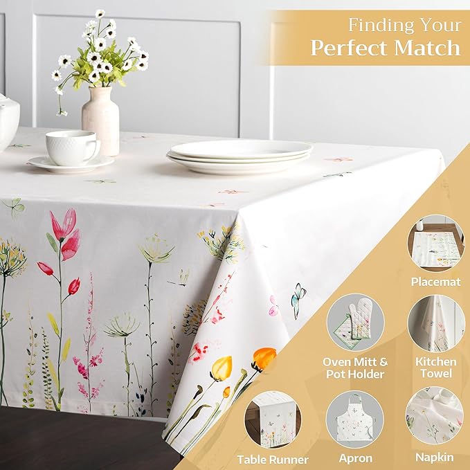 Maison d' Hermine Table Cloth Square Table 100% Cotton 60 x 60 Inches Tablecloth Reusable Decorative for Dining Room Farmhouse Home Valentines Day Decorations Spring Summer - Botanical Fresh