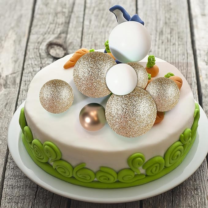 ASTARON 20pcs Ball Cake Toppers Mini Balloons Cake Decoration Balls Cake Picks for Wedding Anniversary Cake Decorations (Glitter Champagne Gold)