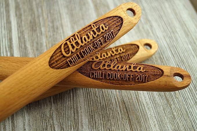 Personalized Engraved Wooden Spoon Set (Set of 3) – Custom Text for Chili Cook-Offs, Recipe Contests & Kitchen Awards