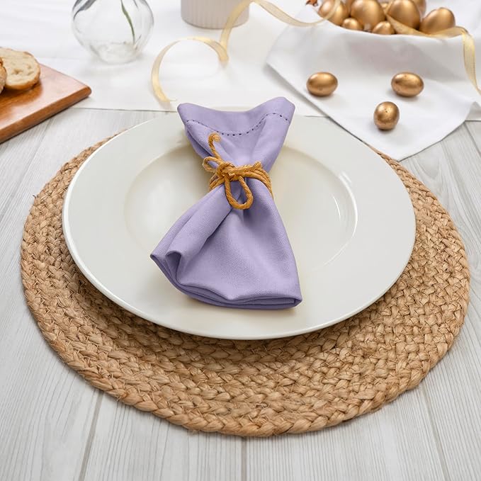 Blue Needles Set of 12 Hemstitch Linen Napkins 100% Cotton Lavender Cloth Dinner Napkins 18x18 inches, Soft, Reusable, Absorbent, Washable, Ideal for Wedding Events, Parties & Everyday Use