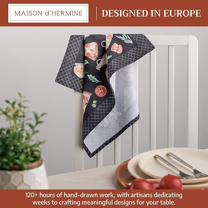 Maison d' Hermine Cloth Napkins Set of 4 100% Cotton Everyday Reusable Square Napkins Cloth Washable Dinner Party Wedding Restaurant Valentines Day Decorations Spring/Summer (Pizza, 18" x 18")