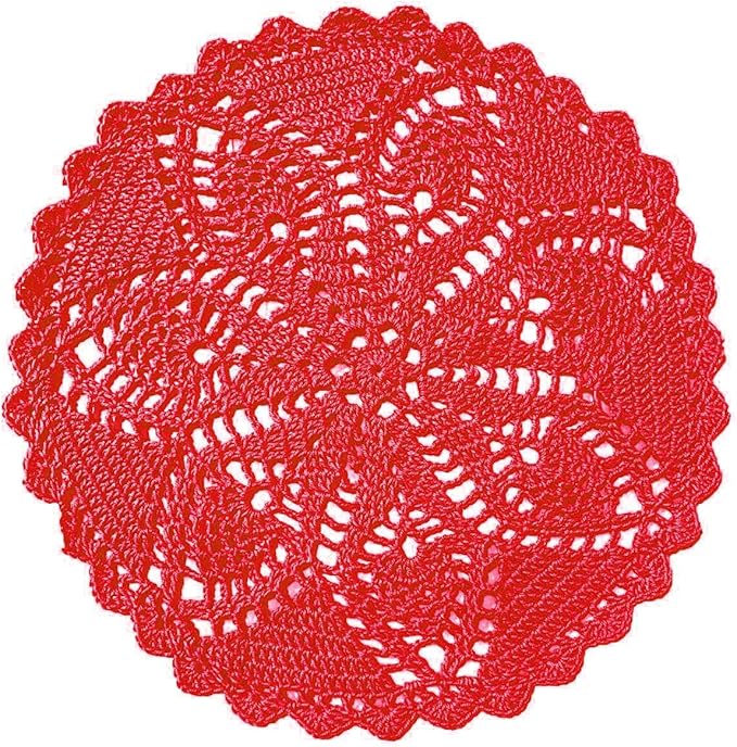 BIBITIME 2PCS Lace Placemats 11.5 inches to 13 inches Table Doilies Round Handmade Crochet Doily Kitchen Cup Mug Mats Red