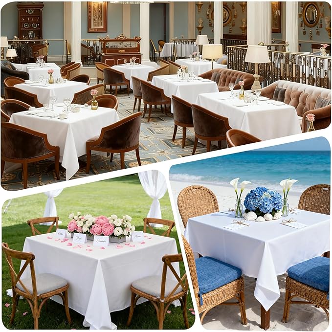 8 Pack White Square Tablecloth 70x70 Inch Table Cloth for Square Tables, Wrinkle Resistant Washable Polyester Fabric for Dining Banquet Wedding Party