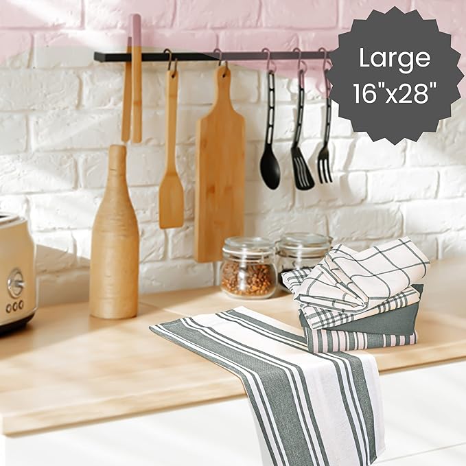 Cotton Clinic 16x28 Kitchen Dish Tea Towels Set of 5, Absorbent & Durable, Soft & Quick-Dry, Gray