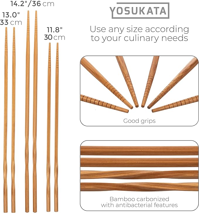 YOSUKATA Blue Round Bottom Wok Pan – 14" +Pre-Seasoned Wok Utensils Set - Blue Carbon Steel 17-inch Spatula Ladle, 3 pairs of Chopsticks