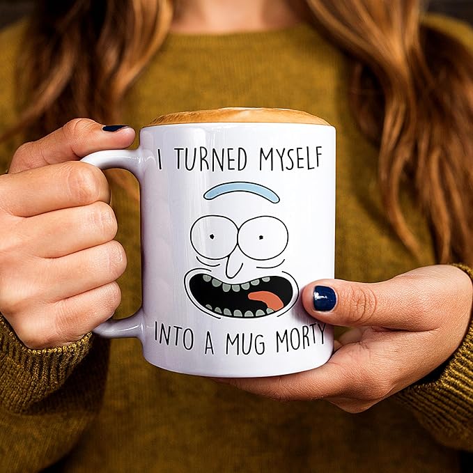 Rick Morty Mug – Create Your Own – I Turned Myself Into A Mug – Wacky Scientist Face Cup – Funny Parody Gift for Cartoon Fans – Coffee Drinker - Novelty Gifts (White Ceramic)
