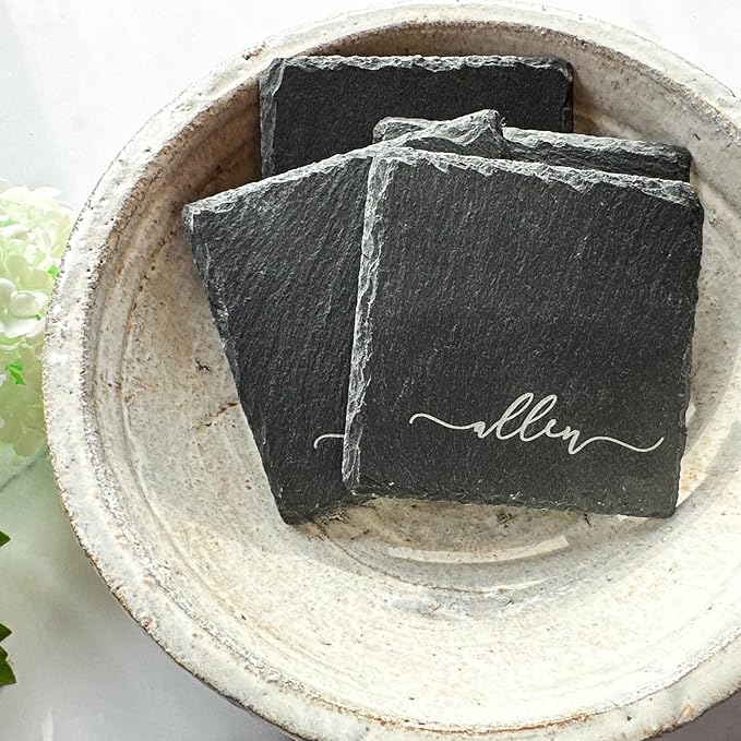 Personalized Coasters for Drinks Engraved Slate Custom Coaster Set of 4 6 8 or 10 Monogrammed Initial Name Wedding Gift for Couples 2025 Handmade by The Painted Pug