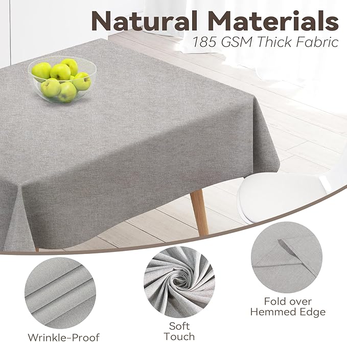 Rectangular Tablecloth Linen Texture Waterproof and Stain-Resistant Table Cloth, Kitchen Dining Table Decoration, 52 x 70 inch Fabric Natural Color
