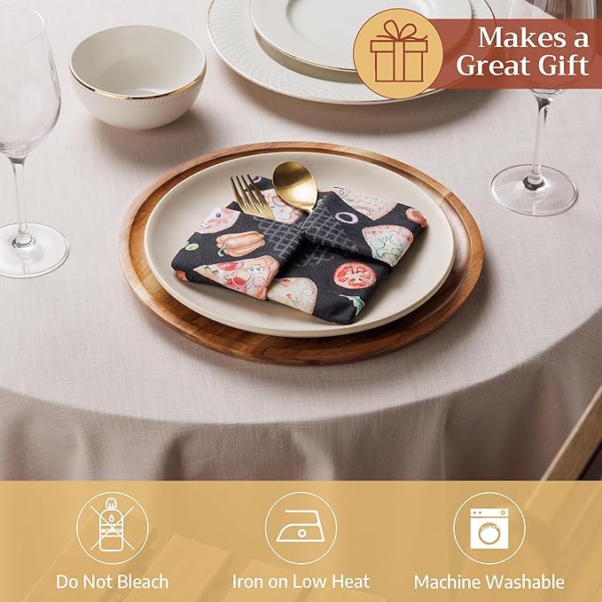 Maison d' Hermine Cloth Napkins Set of 4 100% Cotton Everyday Reusable Square Napkins Cloth Washable Dinner Party Wedding Restaurant Valentines Day Decorations Spring/Summer (Pizza, 18" x 18")