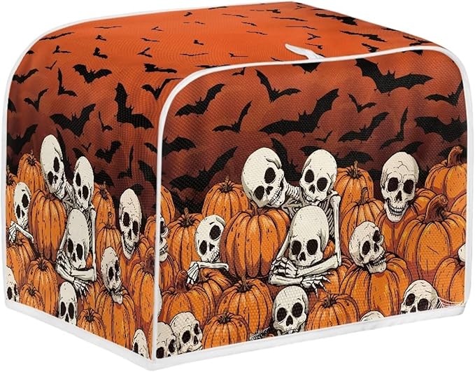 Doojoayie Skull Toaster Cover for Kitchen Decoration Hallowen Theme 2 Slice Bread Machime Cover Dust-proof Protector for Small Appliance