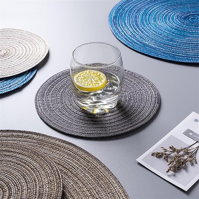 1pc Weave Non-Slip Placemat Cotton Dining Table Mat Coffee Pads Heat Placemat for Home Wedding Decor(F,36cm)